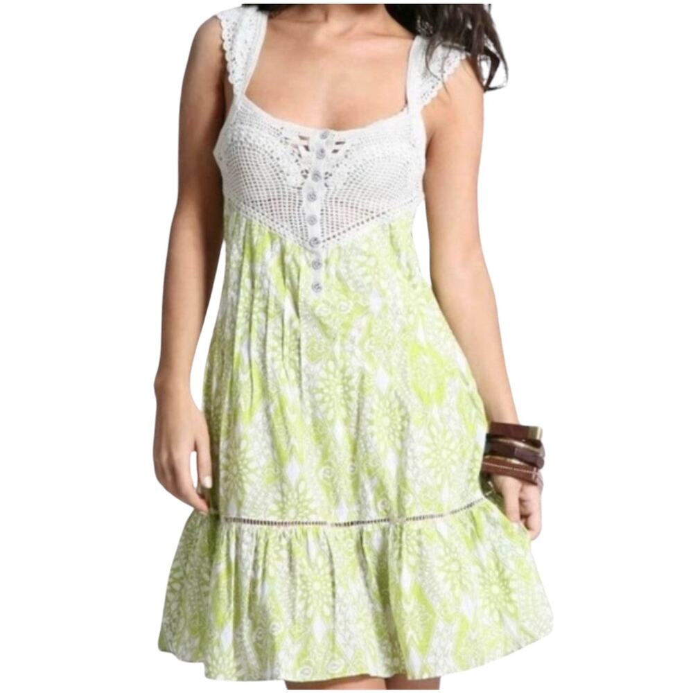 Free People Coastline Crochet Lime Sleeveless Dress Size 2